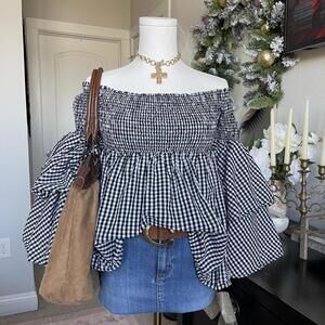 Gingham Ruffle Blouse